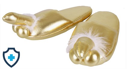 Złote pantofle z penisami, śmieszny prezent